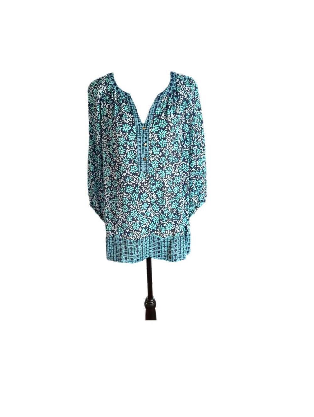 Banana Republic turquoise/black floral blouse/tunic NWOT Size L #floral #boho